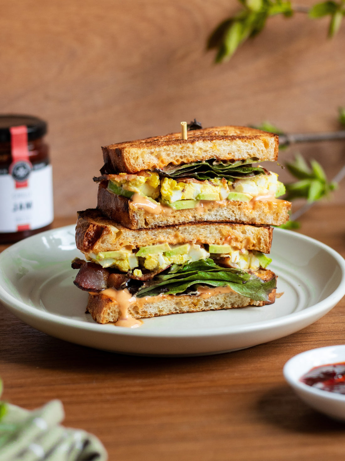 Chilli Jam, Bacon, Egg and Avocado Breakfast Sandwich