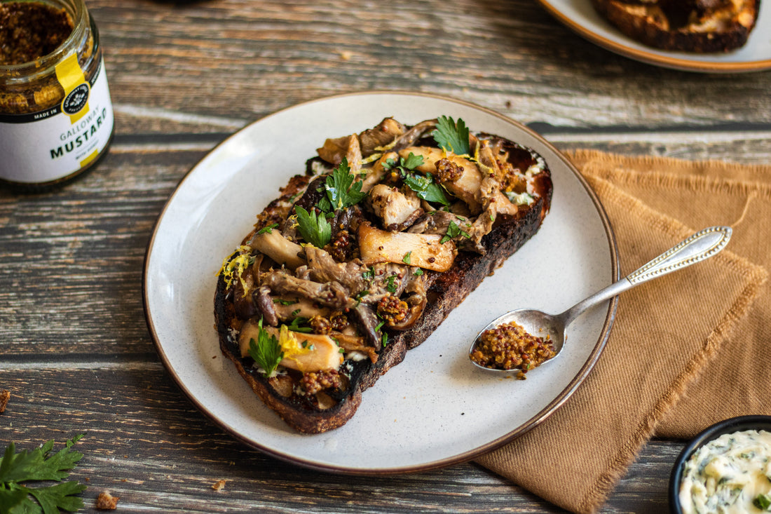 Garlic Butter Mushroom Toast with Galloway Mustard
